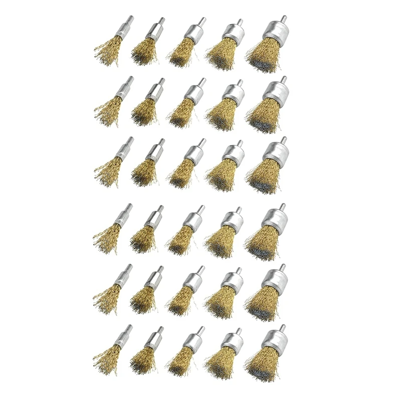 30 Pack Wire Wheel Cup Brush Set With 1/4 Inch Round Shank, 5 Sizes Brass Coated Wire Drill Brush
30 Pack Wire Wheel Cup Brush Set With 1/4 Inch Round Shank, 5 Sizes Brass Coated Wire Drill Brush