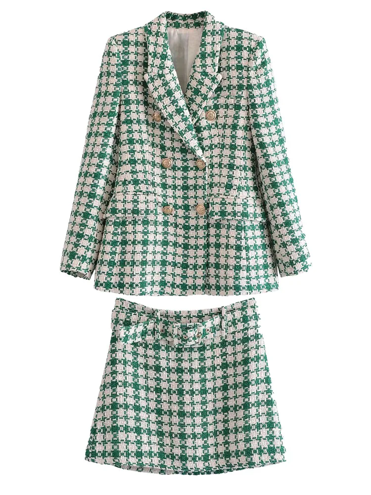 Women's 2022 Fashion New Plaid Texture Double Breasted Blazer Leisure Retro Female Chic Jacket + Matching Belt Mini Skirt Suit
Women's 2022 Fashion New Plaid Texture Double Breasted Blazer Leisure Retro Female Chic Jacket + Matching Belt Mini Skirt Suit