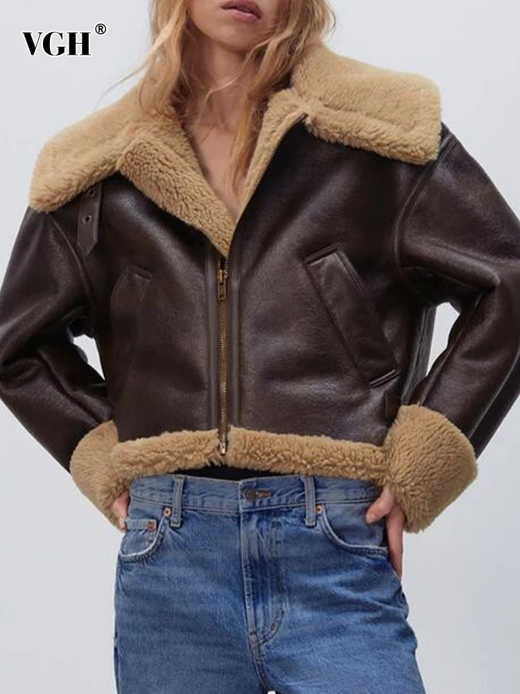 VGH Double Faced Fur Jacket For Women Lapel Long Sleeve Patchwork Zipper Casual Hit Color Temperament Jacket Female Autumn New
VGH Double Faced Fur Jacket For Women Lapel Long Sleeve Patchwork Zipper Casual Hit Color Temperament Jacket Female Autumn New
