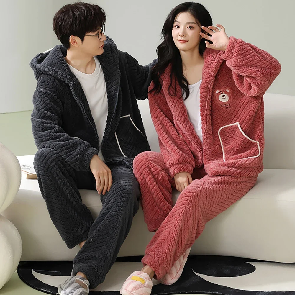 Men's Winter Hooded Pajamas Flannel Thicken Warm Couple Sleepwear for Sleeping Cartoon Zipper Casual Pajamas Set pijama hombre
Men's Winter Hooded Pajamas Flannel Thicken Warm Couple Sleepwear for Sleeping Cartoon Zipper Casual Pajamas Set pijama hombre