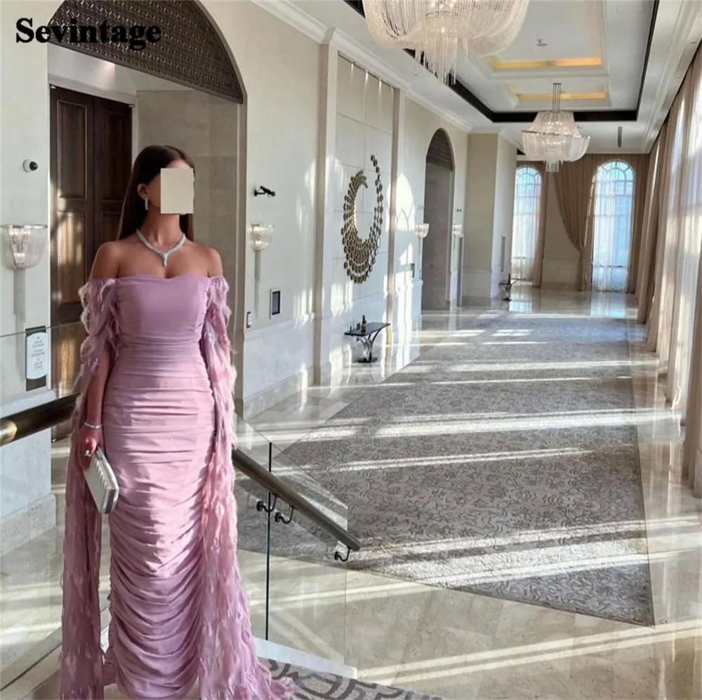 

Sevintage Lilac Saudi Arabic Evening Dresses Long Cap Slit Sleeves Scoop Formal Prom Party Gowns Wedding Bridesmaid Dress 2023