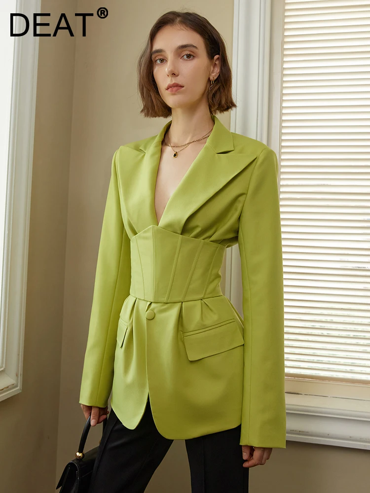 DEAT Fashion Women's Blazer Notched Collar Slim Single Button Long Sleeve High Waist Green Suit Jackets Autumn 2023 New 17A4904
DEAT Fashion Women's Blazer Notched Collar Slim Single Button Long Sleeve High Waist Green Suit Jackets Autumn 2023 New 17A4904