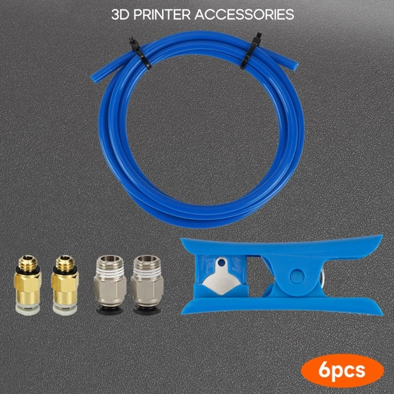 

6PCS 3D Printer Kit Pneumatic Connector Couplers PC4-M10 KJHO4-M6 Hotend Fittings with 1M PTFE Tubing and Tube Cutter