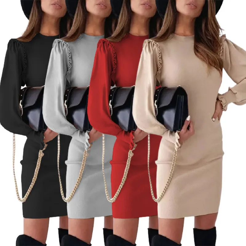 Bikoles 2021 Spring Autumn Solid O Neck Long Sleeve Women's Dress Fashion Ruffles Bodycon Package Hip Lady Mini Dress Plus Size
Bikoles 2021 Spring Autumn Solid O Neck Long Sleeve Women's Dress Fashion Ruffles Bodycon Package Hip Lady Mini Dress Plus Size