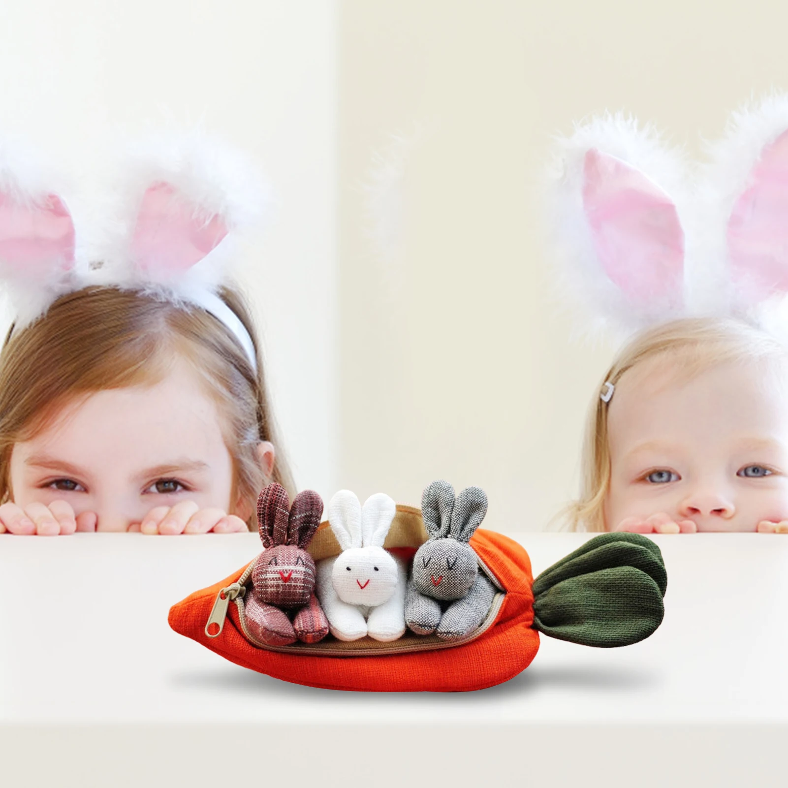 

3 кролика в сумочке с морковкой, пасхальный подарок для детей, домашнее праздничное настольное украшение с милым Кроликом, плюшевая кукла, и...