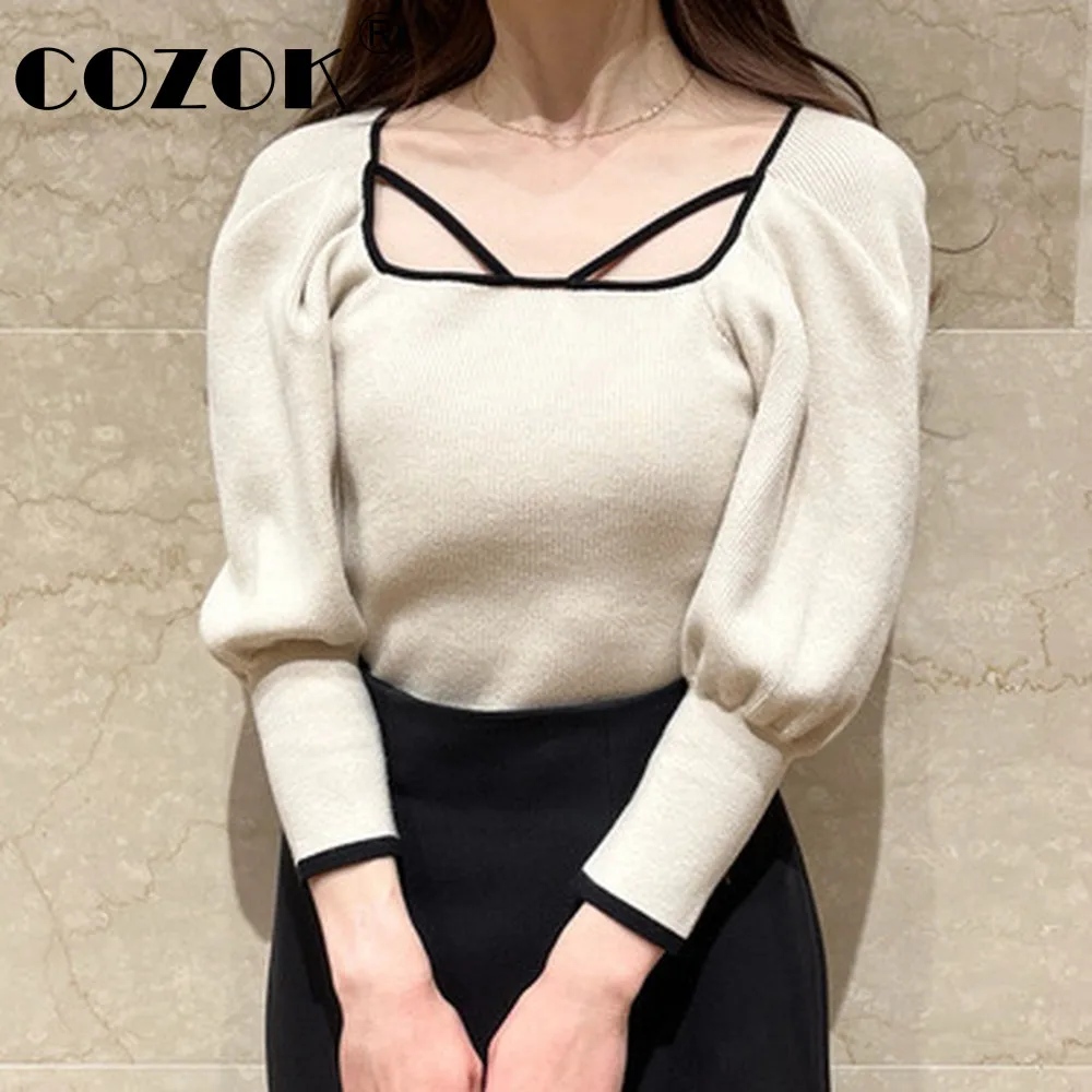 Cozok Japanese Sweet Pullovers Square Collar Bandage Three Quarter Lantern Sleeve New 2022 Sliming Knitted Sweater
Cozok Japanese Sweet Pullovers Square Collar Bandage Three Quarter Lantern Sleeve New 2022 Sliming Knitted Sweater