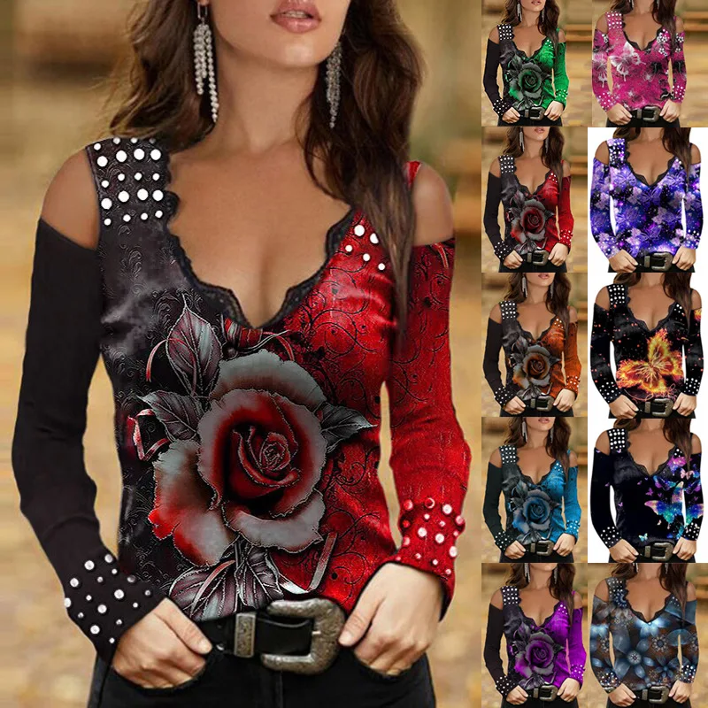 2022 Spring And Autumn New Tops Explosive Long Sleeve Sexy Print V-neck Lace Off-the-shoulder T-shirt
2022 Spring And Autumn New Tops Explosive Long Sleeve Sexy Print V-neck Lace Off-the-shoulder T-shirt
