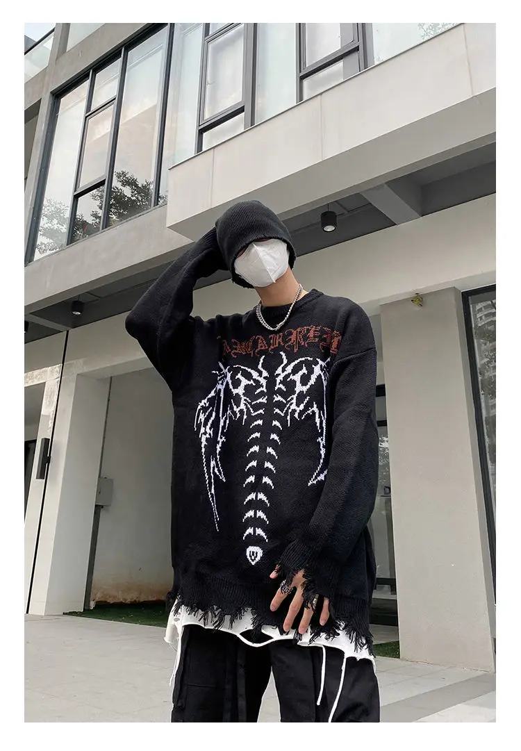 Dark Gothic Letter Jacquard Oversized Loose Men Sweater Male Streetwear Female Hip Hop American Trendy Fashion Knitwear
Dark Gothic Letter Jacquard Oversized Loose Men Sweater Male Streetwear Female Hip Hop American Trendy Fashion Knitwear