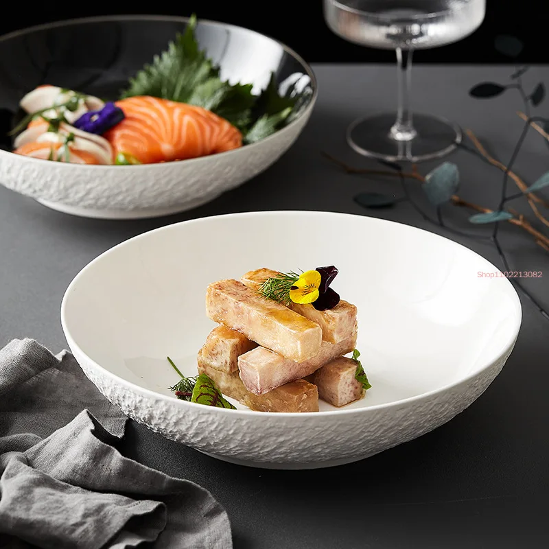 

Керамическая тарелка в западном стиле с каменным узором, тарелка для французской пасты, креативная тарелка для супа, набор для отеля, тарелка для стейка, домашняя кухонная посуда