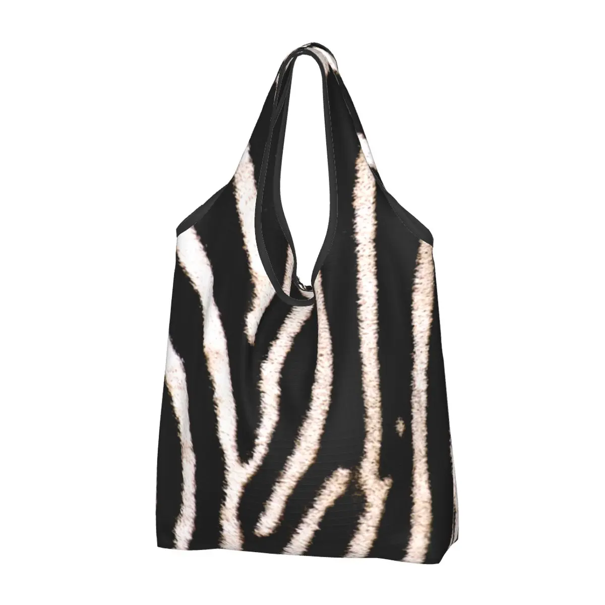 

Tropical Wild Animal Zebra Stripes Leather Texture Groceries Tote Shopping Bag Women Custom Shopper Shoulder Bags Handbags