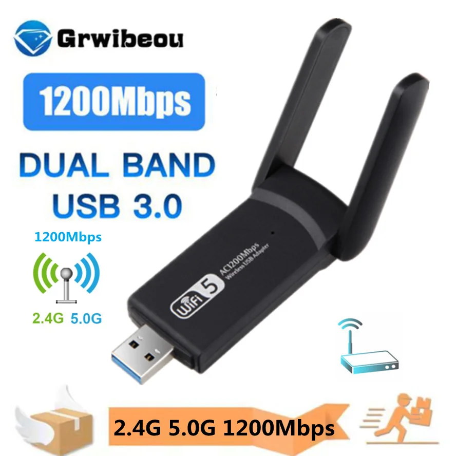 

GRWIBEOU USB Wireless Network Card 2.4G 5G 1200Mbps Dongle Antenna AP Wifi Adapter Dual Band Wi-Fi Usb 3.0 Lan Ethernet 1200M