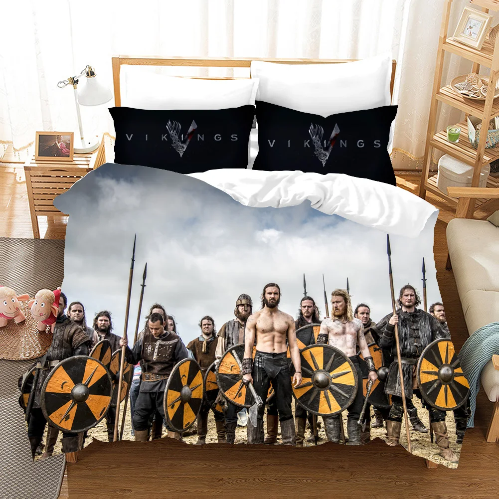 

Комплект постельного белья с 3D-принтом «Легенда викингов», стеганое одеяло с наволочкой, двуспальный, Королевский, Королевский, полиэстеро...
