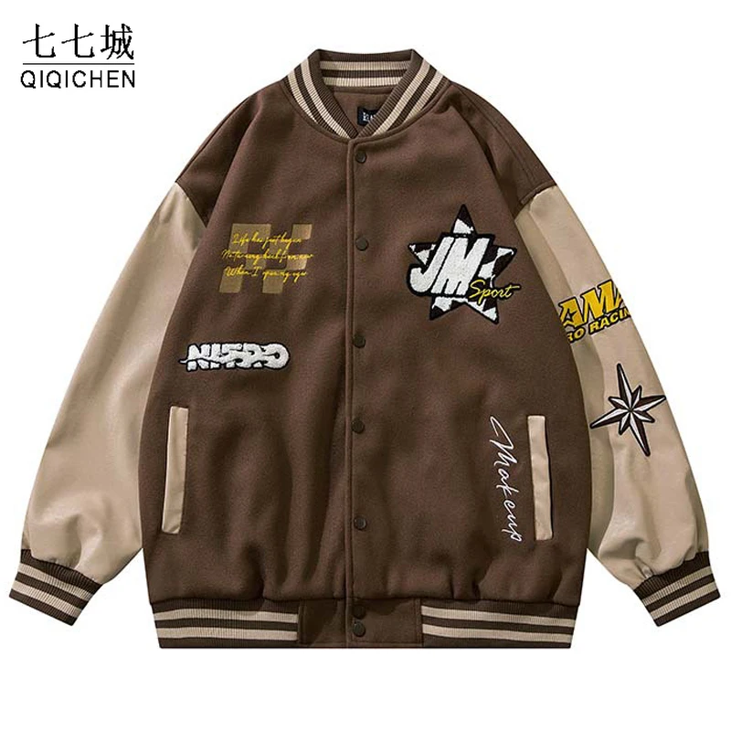 Hip Hop Varsity Jacket Men Letter Embroidery Baseball Coats Bomber Patchwork Pu Sleeve Jackets Women Harajuku Casual Streetwear
Hip Hop Varsity Jacket Men Letter Embroidery Baseball Coats Bomber Patchwork Pu Sleeve Jackets Women Harajuku Casual Streetwear