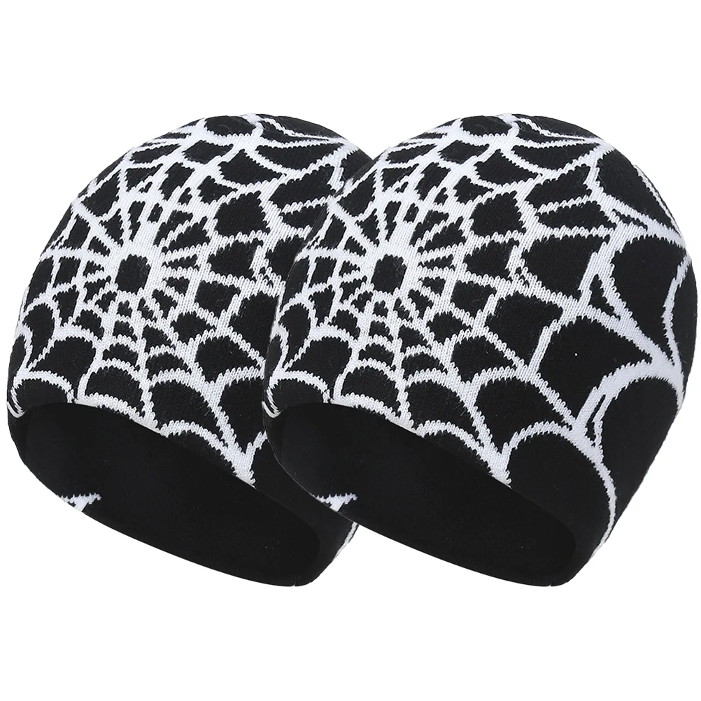 

2 Pcs Winter Thermal Hat Thicken Spider Web Hats Women Spandex Caps Knitted Unisex