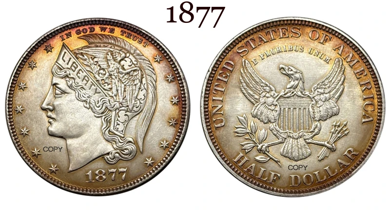 США 1877 Свобода Половина доллара 50 центов Шолом Орел США Посеребренная копия памятных монет Коллекция монет Ww2
США 1877 Свобода Половина доллара 50 центов Шолом Орел США Посеребренная копия памятных монет Коллекция монет Ww2