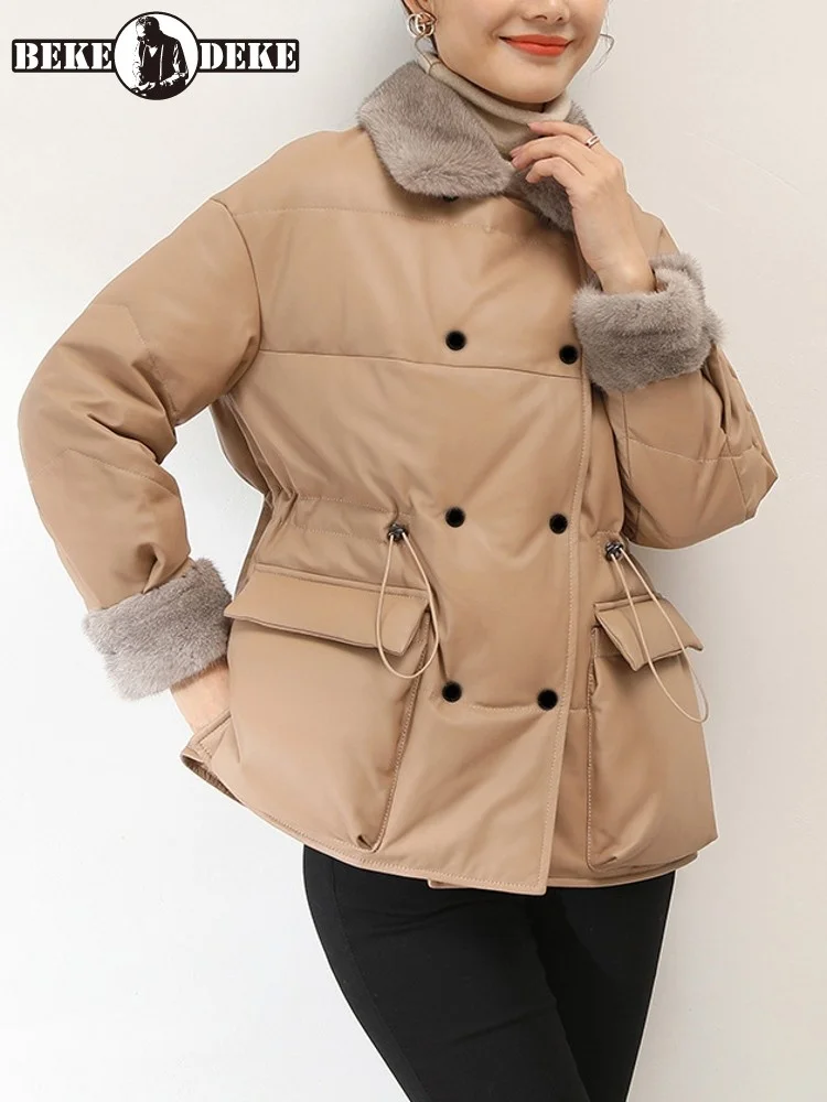 Women Sheepskin Designer Genuine Leather Down Coat Autumn Winter Mink Fur Collar Warm Thick Jacket Fashion Office Lady Outwear
Women Sheepskin Designer Genuine Leather Down Coat Autumn Winter Mink Fur Collar Warm Thick Jacket Fashion Office Lady Outwear