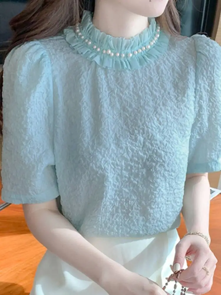 VONDA Oversize Female Casual Solid Beading Chemise Shirts Short Sleeve Ruffles Blusas Tops Women Summer Stand Neck Street Blouse
VONDA Oversize Female Casual Solid Beading Chemise Shirts Short Sleeve Ruffles Blusas Tops Women Summer Stand Neck Street Blouse