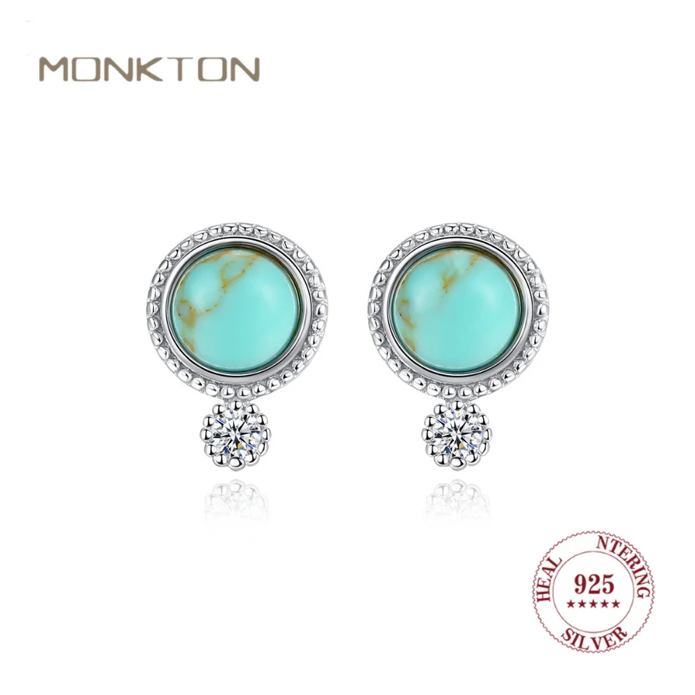 

Monkton 925 Sterling Silver Turquoise Studded Earrings for Women Cubic Zircon Micro Set Natural Gemstone Earring Fine Jewelry