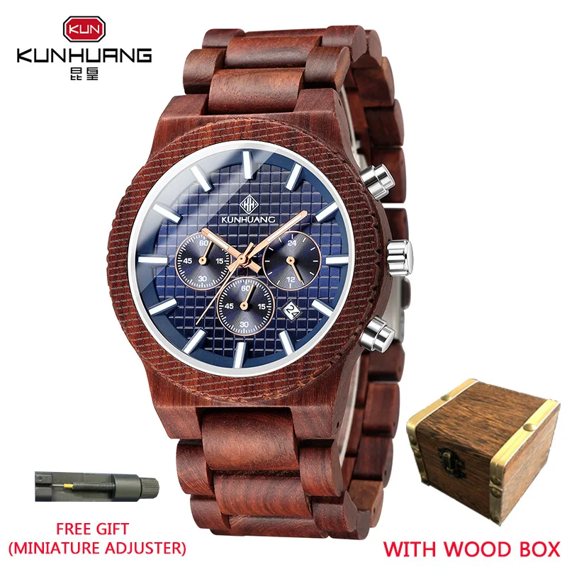 KUNHUANG New Wooden Watch Luxury Luminous Calendar Quartz Men's Watch Natural Red Sandalwood Chronograph Watch Reloj de hombre 
KUNHUANG New Wooden Watch Luxury Luminous Calendar Quartz Men's Watch Natural Red Sandalwood Chronograph Watch Reloj de hombre