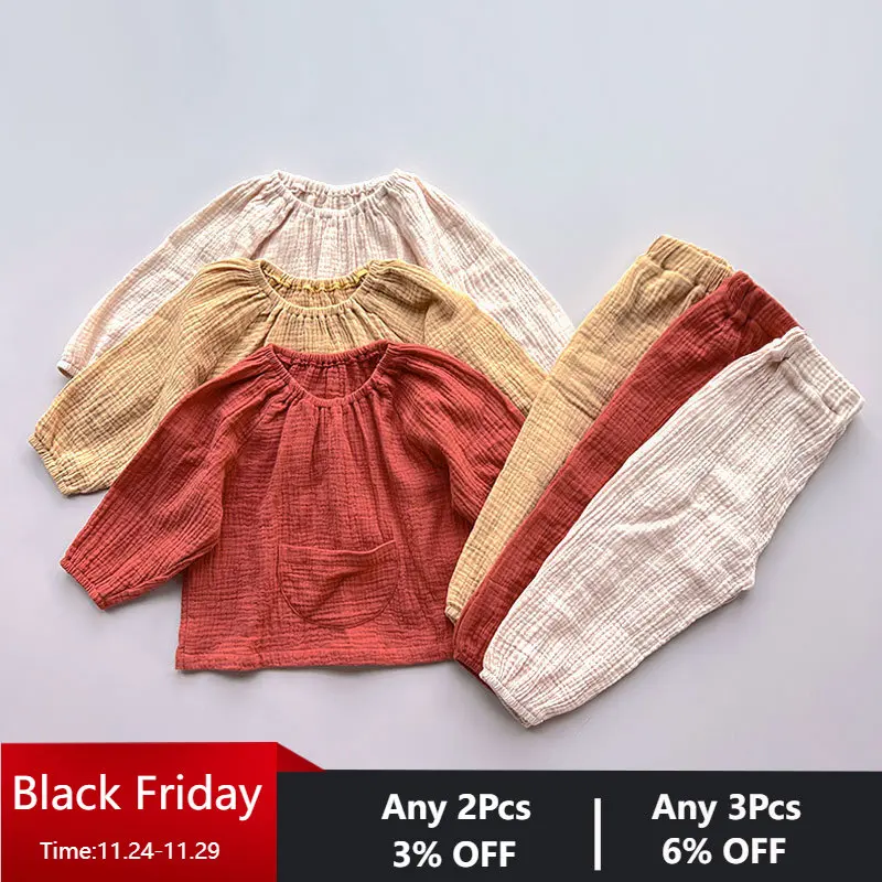 Children Clothes Sets 2pcs Autumn Linen Cotton Spring Kids Outfits with Pocket Solid Long Sleeve Girl Clothes Suits
Children Clothes Sets 2pcs Autumn Linen Cotton Spring Kids Outfits with Pocket Solid Long Sleeve Girl Clothes Suits