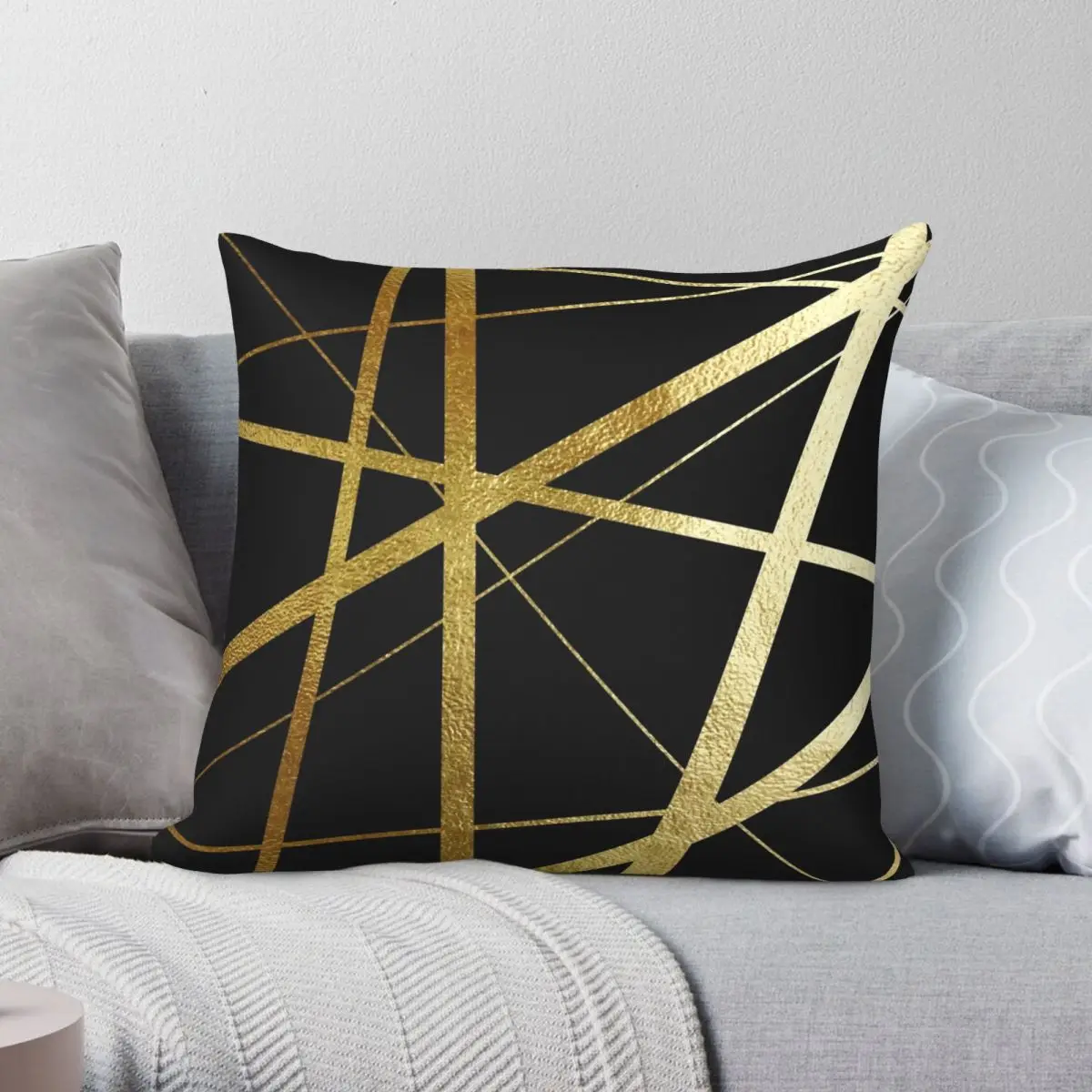 

Черно-золотой роскошный квадратный чехол с геометрическим рисунком из полиэстера и льна, бархатный чехол с принтом на молнии, декоративный чехол для диванной подушки, чехол для подушки
