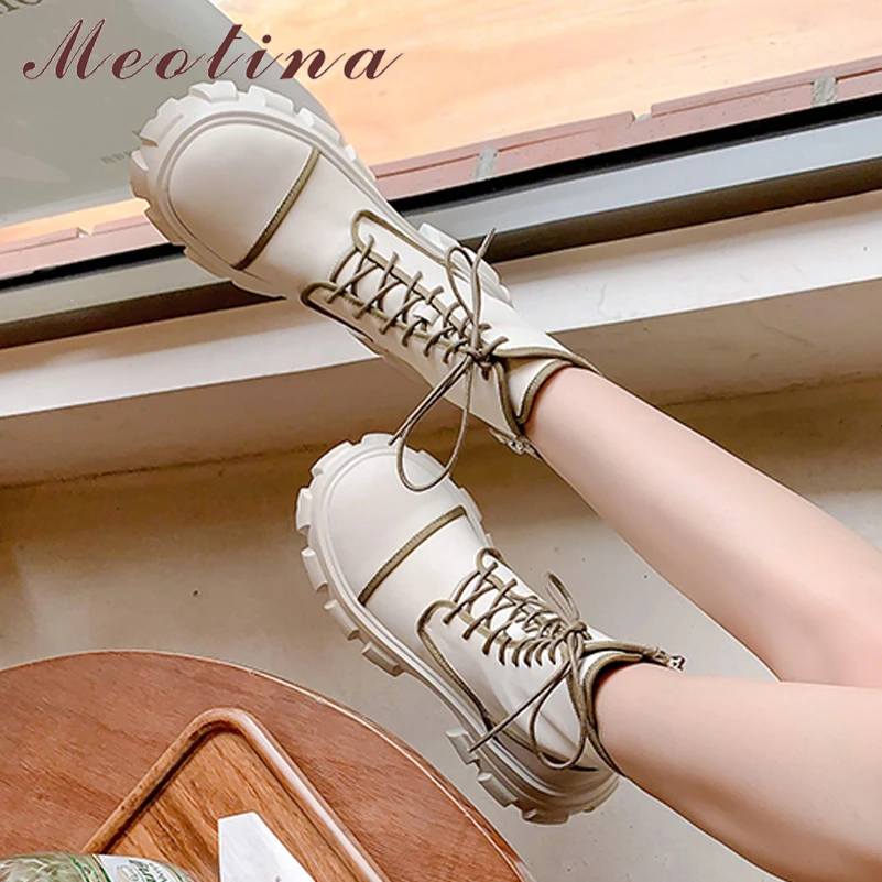 Meotina Women Genuine Leather Ankle Boots Round Toe Platform Thick High Heel Lace-up Zipper Ladies Short Boot Autumn WinterShoes
Meotina Women Genuine Leather Ankle Boots Round Toe Platform Thick High Heel Lace-up Zipper Ladies Short Boot Autumn WinterShoes