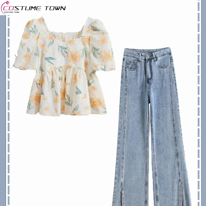 Summer Wear Set 2023 New Gentle Fragmented Blossom Top Women's Slim Versatile Jeans Women's Two Piece Set
Summer Wear Set 2023 New Gentle Fragmented Blossom Top Women's Slim Versatile Jeans Women's Two Piece Set