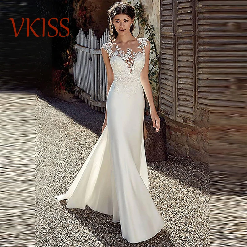 Mermaid Trumpet Bateau Neck White Chiffon Lace with Applique Wedding Dress Court Train Open Back Floor Length Wedding Gowns 2023
Mermaid Trumpet Bateau Neck White Chiffon Lace with Applique Wedding Dress Court Train Open Back Floor Length Wedding Gowns 2023