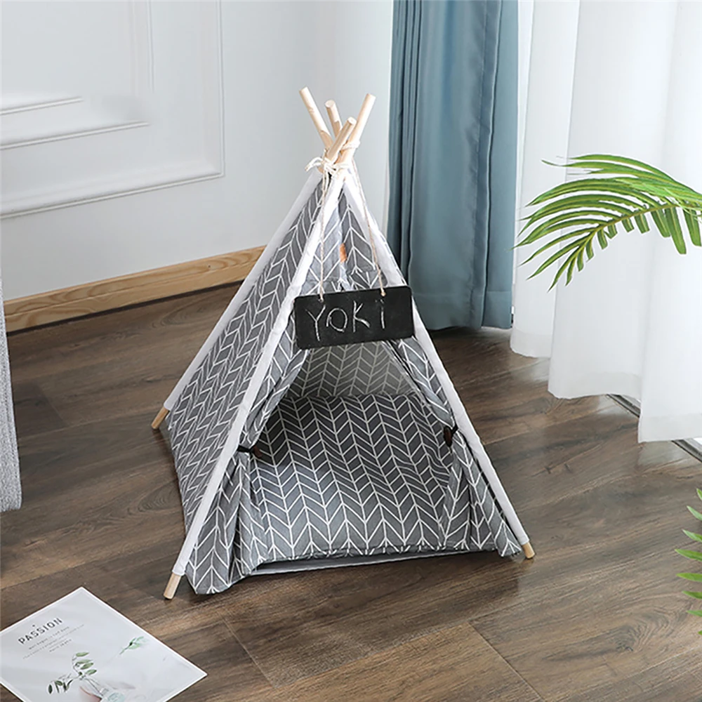 

Льняная палатка для домашних питомцев с черной доской, дышащая подушка для сиденья, кровать для сна в скандинавском стиле, комнатное кресло ...