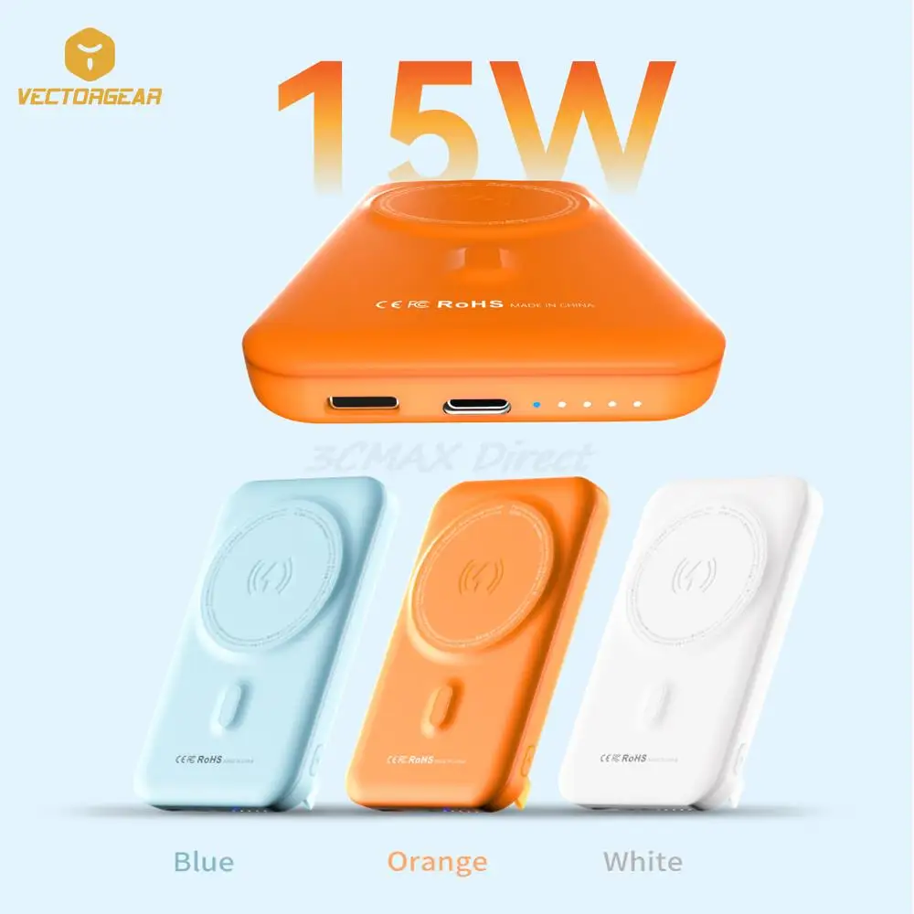 

Vectorgear Magnetic 5000mAh power bank with LED Video Light Fill Light 15W Fast Charging for iPhone 13/12 AirPods Xiaomi Huawei