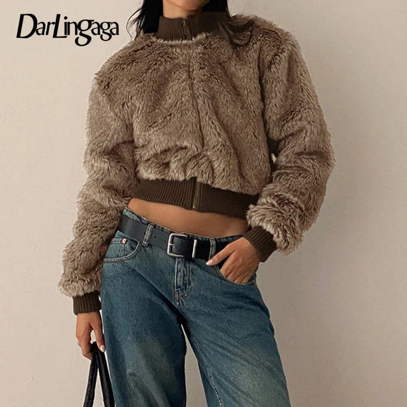 Darlingaga Fluffy Maillard Brown Faux Fur Jacket Women Autumn Winter Warm Crop Zip-Up Coat Outwear Vintage Jackets Fashion Coats
Darlingaga Fluffy Maillard Brown Faux Fur Jacket Women Autumn Winter Warm Crop Zip-Up Coat Outwear Vintage Jackets Fashion Coats
