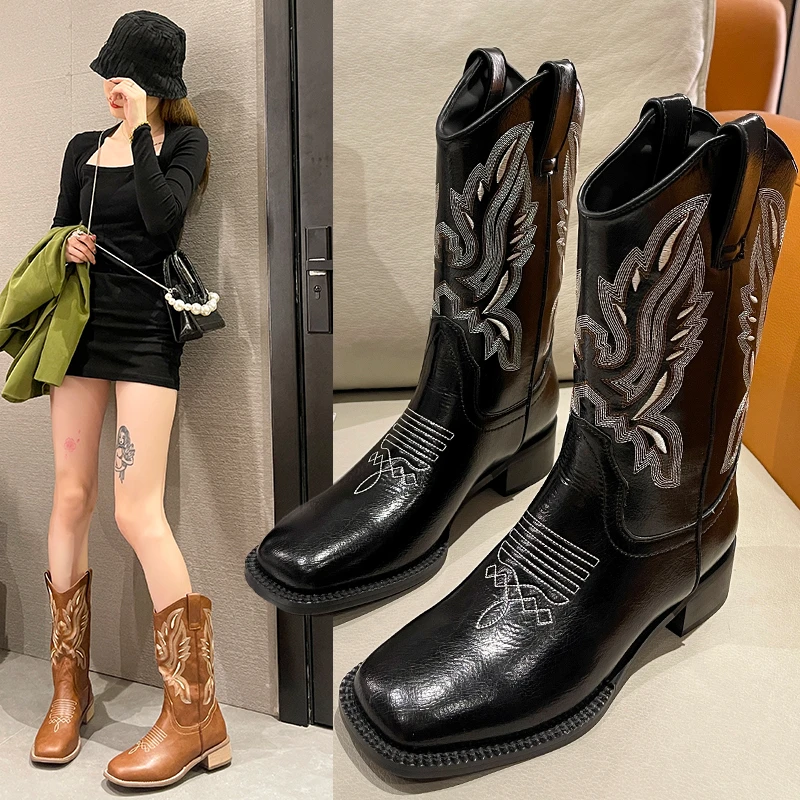Luxury Brand Women Boots Embroidered Western Boots Leather Mid Calf Cowboy Boots Winter Chunky Heel Boots Female Autumn Shoes
Luxury Brand Women Boots Embroidered Western Boots Leather Mid Calf Cowboy Boots Winter Chunky Heel Boots Female Autumn Shoes