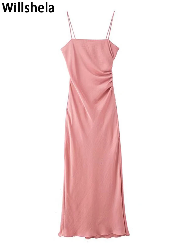 Willshela женское модное однотонное плиссированное платье макси на молнии сбоку, винтажные тонкие бретельки на шее, женские шикарные платья 
Willshela женское модное однотонное плиссированное платье макси на молнии сбоку, винтажные тонкие бретельки на шее, женские шикарные платья
