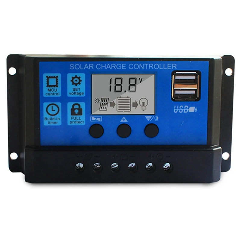 30A Solar Charge Controller With 5V Dual USB Ports Display Adjustable Parameters LCD Display And Timer Set On/Off Time
30A Solar Charge Controller With 5V Dual USB Ports Display Adjustable Parameters LCD Display And Timer Set On/Off Time