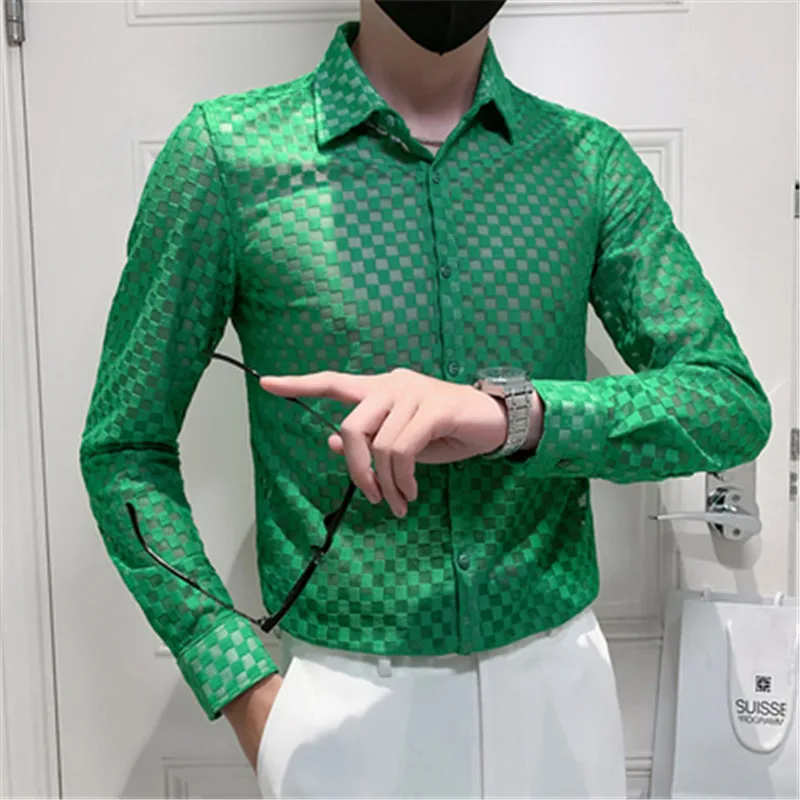 Streetwear Shirt Autumn Lace Men Shirts Hollow Out Top Long Sleeve Plaid Social Slim Blouse Chemise Homme Mens Designer Clothes
Streetwear Shirt Autumn Lace Men Shirts Hollow Out Top Long Sleeve Plaid Social Slim Blouse Chemise Homme Mens Designer Clothes