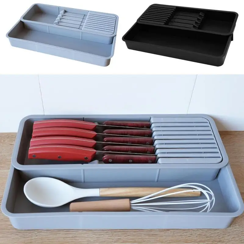 

Ящик-органайзер для ножей, коробка для хранения с несколькими отделениями, органайзер для разделения столовых приборов и кухонный ящик, лоток для хранения