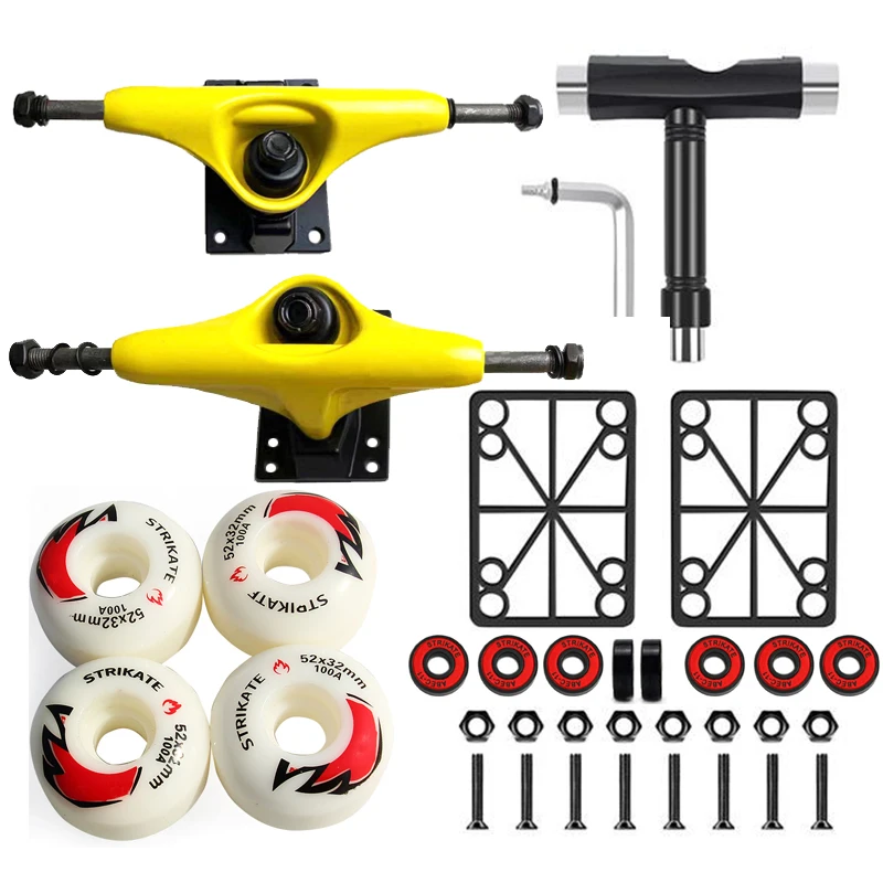 STRIKATE 5inch Printed Skateboard Truck with 52mm STRIKATE PU Wheels Pro skateboard Bearing 3mm riserpad 29mm Hardware Kit
STRIKATE 5inch Printed Skateboard Truck with 52mm STRIKATE PU Wheels Pro skateboard Bearing 3mm riserpad 29mm Hardware Kit