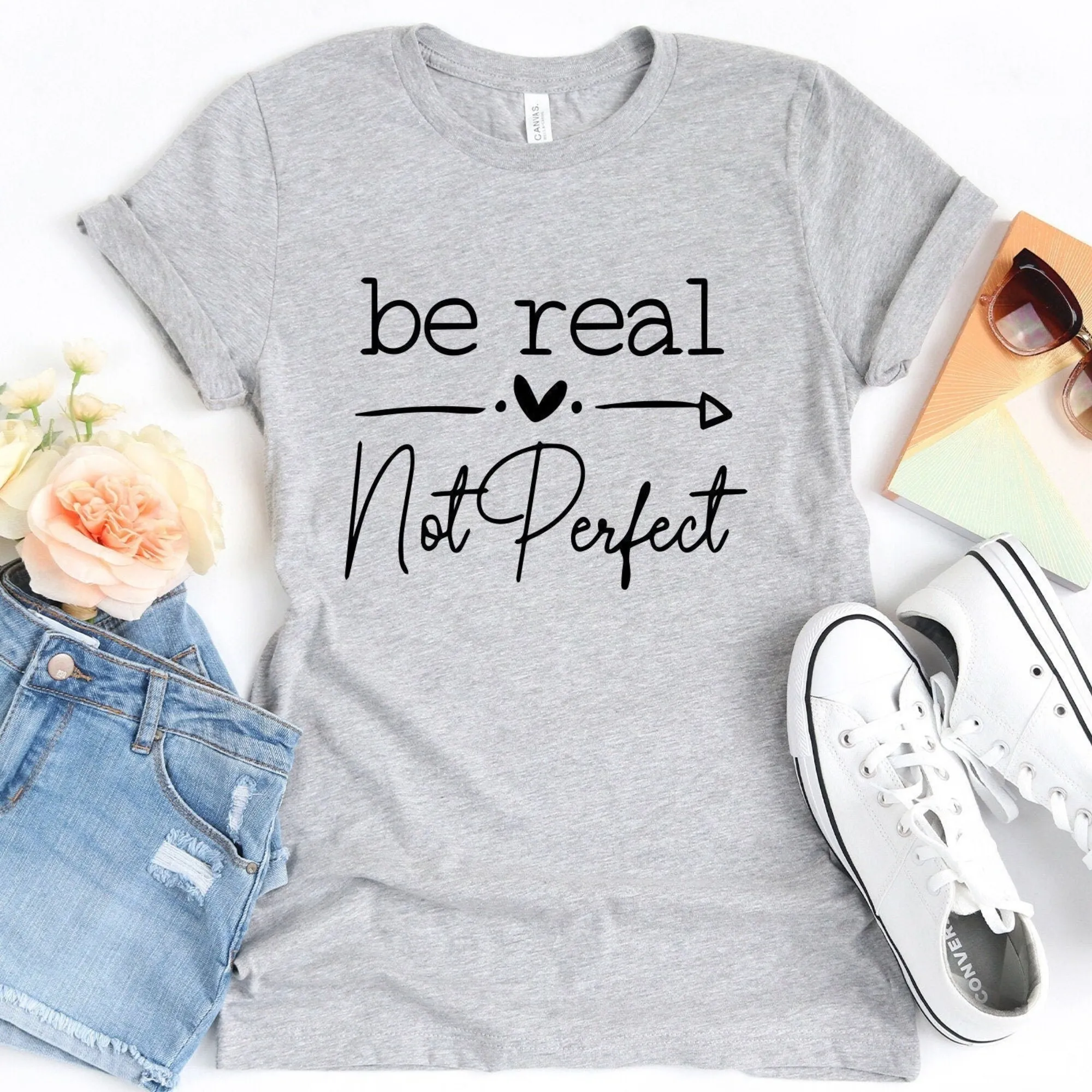 Женская футболка с длинным или коротким рукавом и надписью Be Real Not Perfect