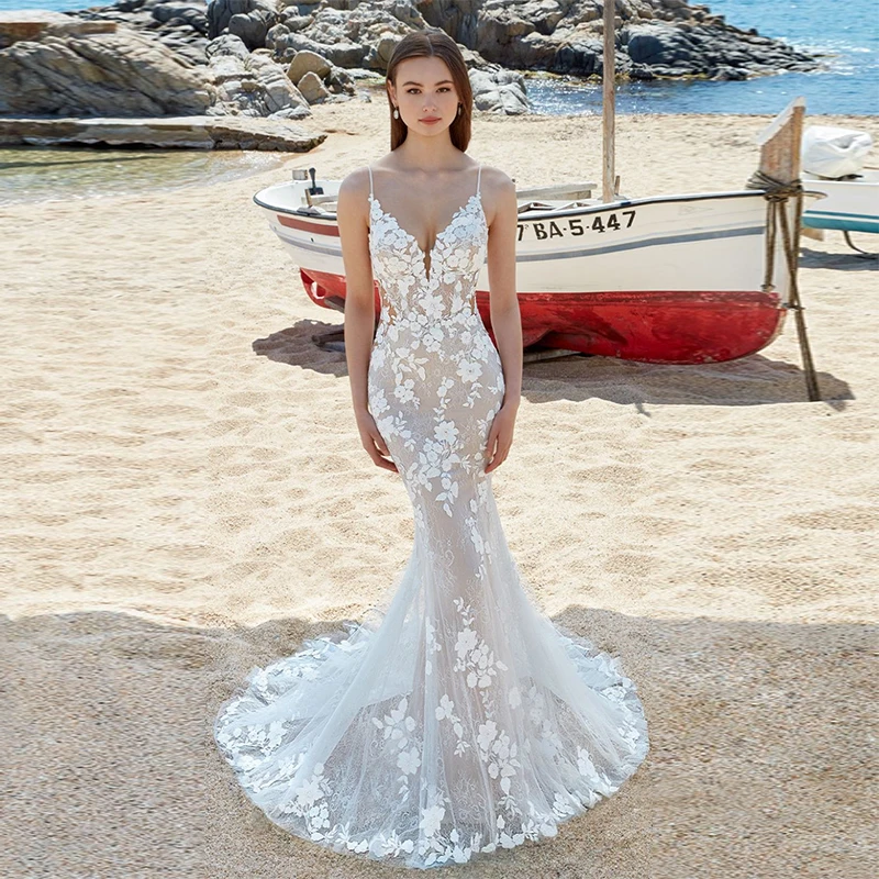 AIXISI Spaghetti Straps Deep V-Neck Wedding Dresses for Woman Mermaid Appliques Lace zipper Vestidos De Novia Robe de mariee
AIXISI Spaghetti Straps Deep V-Neck Wedding Dresses for Woman Mermaid Appliques Lace zipper Vestidos De Novia Robe de mariee