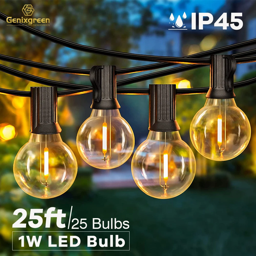 IP45 25FT Fairy String Lights Outdoor Christmas Decoration Light 1W G40 Led Globe Bulb Dimmable Patio String Light Party Wedding
IP45 25FT Fairy String Lights Outdoor Christmas Decoration Light 1W G40 Led Globe Bulb Dimmable Patio String Light Party Wedding