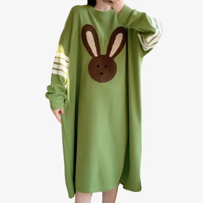 Oversize Waffle Cotton Nightdress Women Spring New Long-sleeved Long Cartoon Embroider Sleepwear Women Large Size Pajamas
Oversize Waffle Cotton Nightdress Women Spring New Long-sleeved Long Cartoon Embroider Sleepwear Women Large Size Pajamas