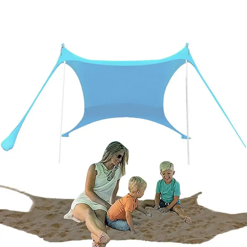 

Beach Tent Sun Shelter Tent Canopy Sun Shade For Beach UV Protection Stable UPF50 Sun Shade With 4 Poles For Lake Beach Backyard