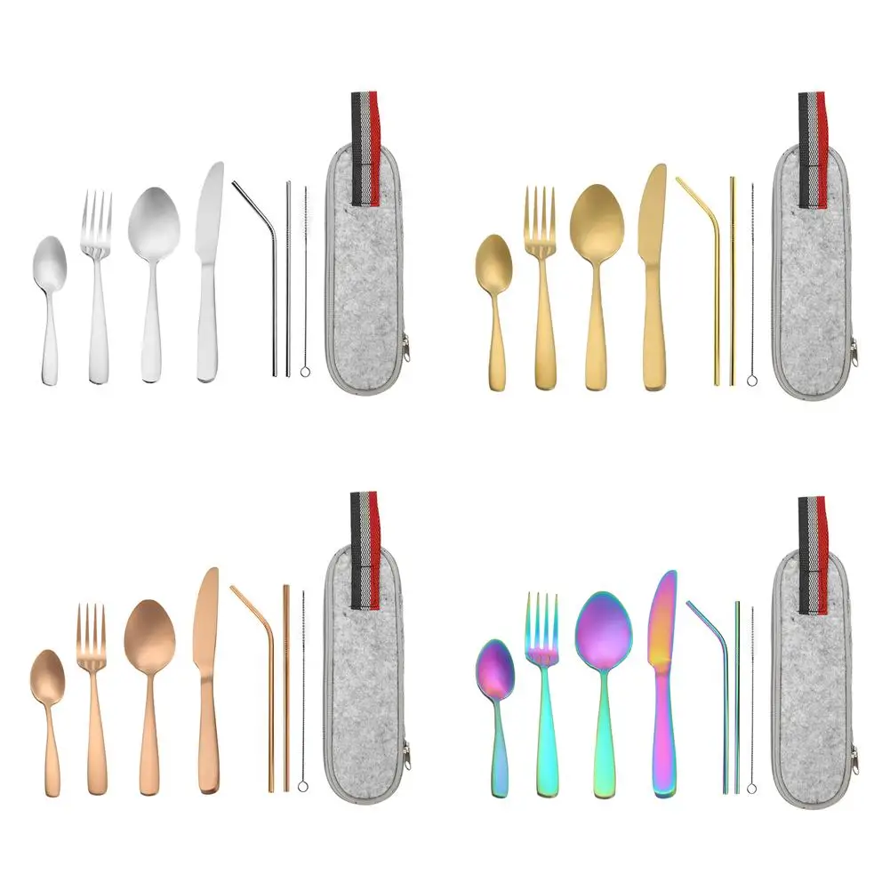 8pcs Portable Tableware Bag with Stainless Steel Fork Spoon Knife Cleaning Brush Straw Cleaning Brush Travel Suit Cutlery
8pcs Portable Tableware Bag with Stainless Steel Fork Spoon Knife Cleaning Brush Straw Cleaning Brush Travel Suit Cutlery