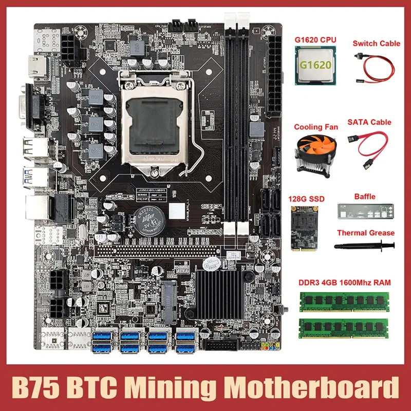 Материнская плата B75 ETH для майнинга 8xusb + G1620 CPU + 2XDDR3 4 Гб RAM + 128G SSD + вентилятор + SATA кабель + перегородка B75 материнская плата для майнинга
Материнская плата B75 ETH для майнинга 8xusb + G1620 CPU + 2XDDR3 4 Гб RAM + 128G SSD + вентилятор + SATA кабель + перегородка B75 материнская плата для майнинга