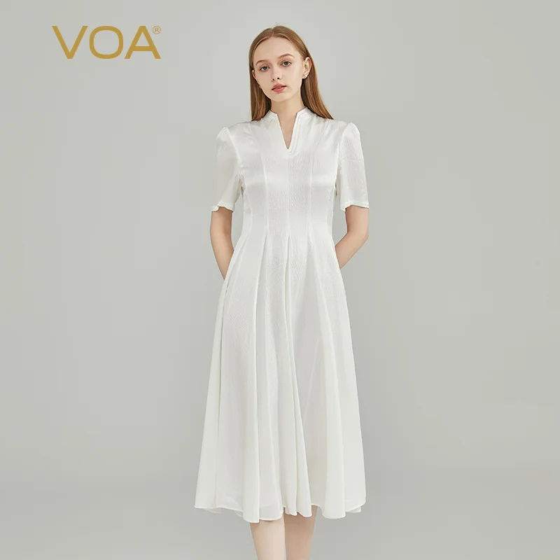 VOA Silk Satin White U-neck Double Layer Design with Refreshing and Breathable Texture Pattern Elegant Large Swing Dress AE2186
VOA Silk Satin White U-neck Double Layer Design with Refreshing and Breathable Texture Pattern Elegant Large Swing Dress AE2186