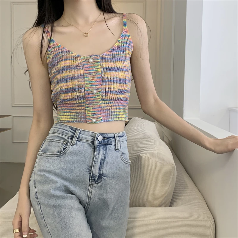 Топ женский трикотажный в радужную полоску, укороченный топ на бретелях-спагетти, трикотажная пикантная рубашка в Корейском стиле с жемчуж...
Топ женский трикотажный в радужную полоску, укороченный топ на бретелях-спагетти, трикотажная пикантная рубашка в Корейском стиле с жемчуж...