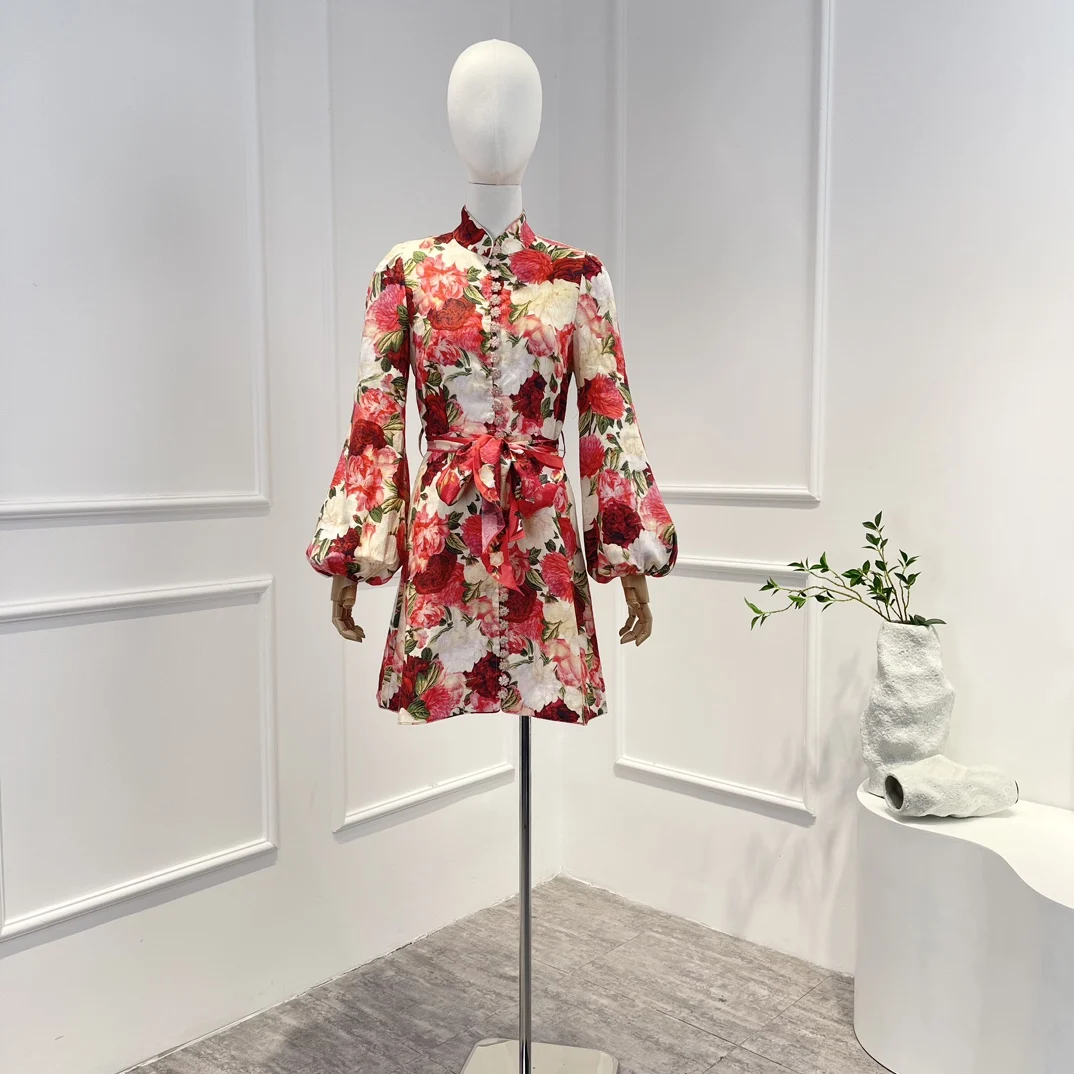 Linen Top Quality New Arrivals 2023 Summer Beach Style Vintage Buttons Floral Printing Lantern Sleeve Waist Tie Woman Mini Dress
Linen Top Quality New Arrivals 2023 Summer Beach Style Vintage Buttons Floral Printing Lantern Sleeve Waist Tie Woman Mini Dress