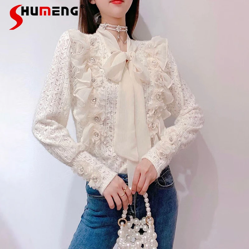 Women's Solid Color Long Sleeve Lace Shirt 2022 Spring New Korean Style Sweet Three-Dimensional Spike Flower Lace Bow Blouses
Women's Solid Color Long Sleeve Lace Shirt 2022 Spring New Korean Style Sweet Three-Dimensional Spike Flower Lace Bow Blouses