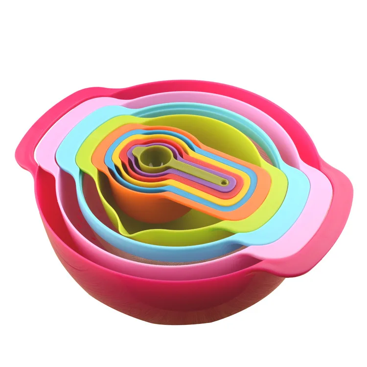 Ten-pieces rainbow salad plastic bowl DIY measuring cup measuring spoon with powder sieve washing dishes kitchen supplies
Ten-pieces rainbow salad plastic bowl DIY measuring cup measuring spoon with powder sieve washing dishes kitchen supplies