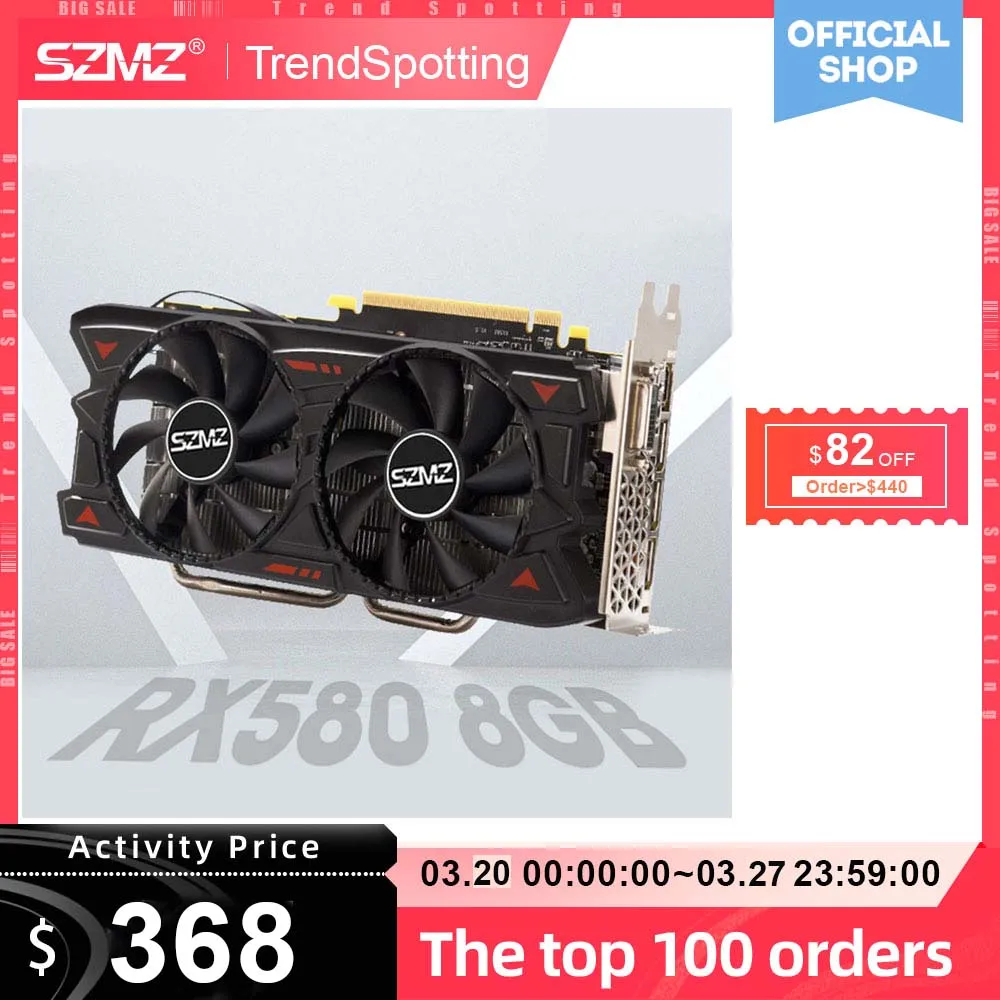 

SZMZ New 100% Original Radeon Video Card RX 580 8GB GDDR5 256Bit Rx580 Graphics Card 8GB for Mining Non Gtx 960 1050 1060 GPU